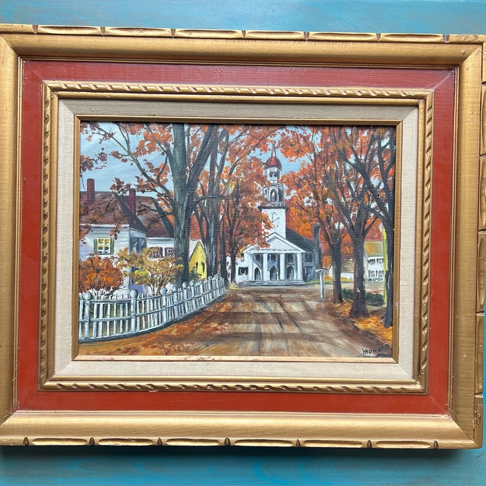 Autumnal scenic oil painting signed by Monaco 20x24